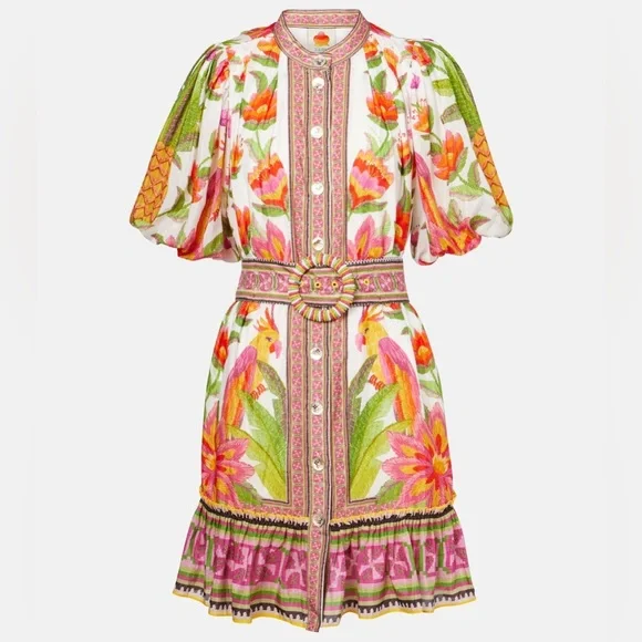 Farm Rio Printed belted cotton-blend mini dress - Picture 3 of 9